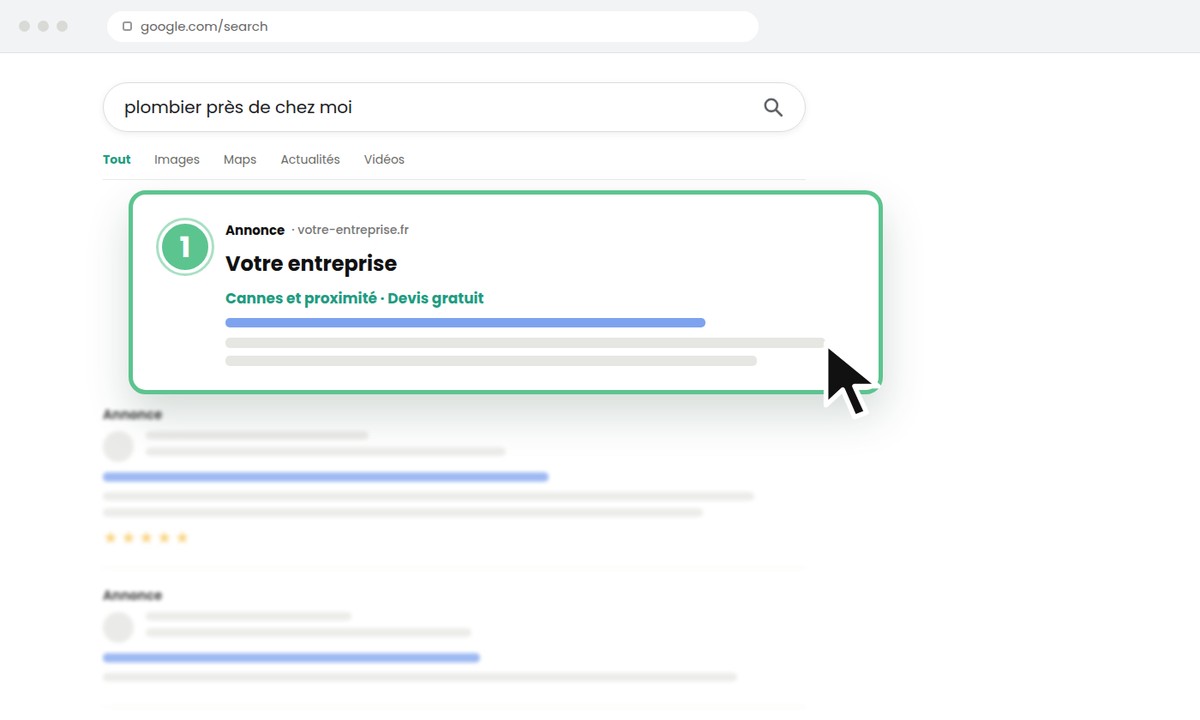 Recherche Google sur ordinateur : votre annonce apparaît en première position