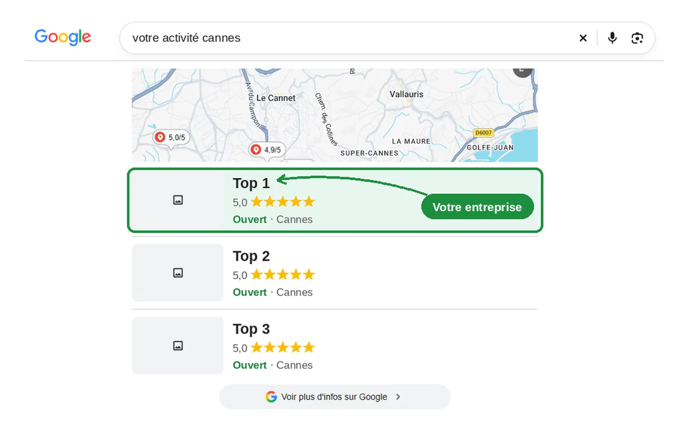 Recherche Google sur ordinateur : votre entreprise en Top 1 des résultats Google Maps